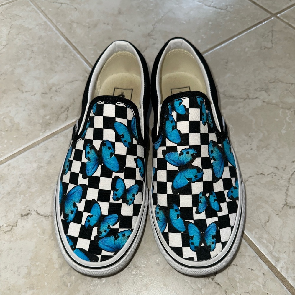 Limited Edition Vans Off The Wall Blue Butterfly Checkerboard Slip-On